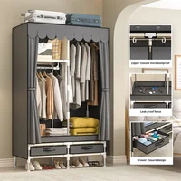 Garde-robe grill simple et durable, armoire de chambre à coucher, assemblage domestique, grande armoire, moderne, gris 5