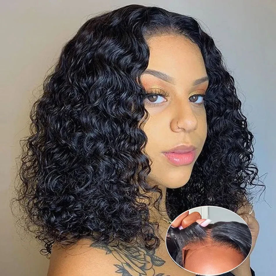Deep Wave Short BOB Wigs Human Hair 13x4 Transparent Lace Wig PrePlucked Remy Front Lace Wig For Women Wigs Bleached Knots