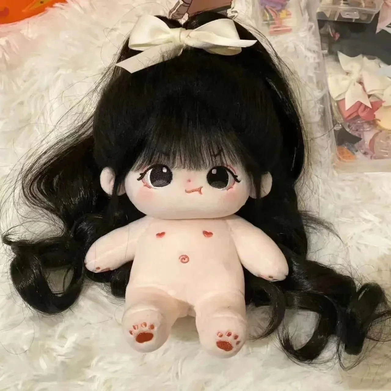 

20cm Plush Doll Long Hair Naked Figure Baby Doll Cute Face Kawaii Nude Cotton Body Dolls Stuffed Plushies Toys Gift No Attribute