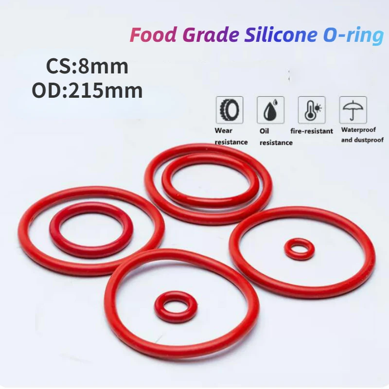 

2pcs Food Grade Silicone O-Ring OD 215mm Red Ring Washer Gaskets Thickness 8mm Waterproof and Heat-Resistant