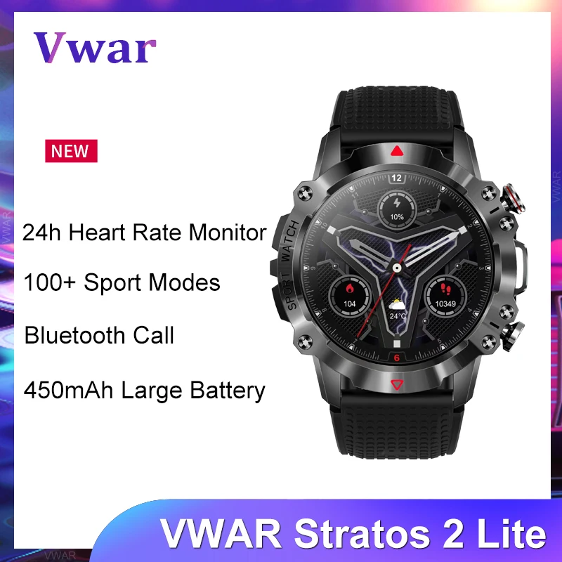 

Vwar Stratos 2 Lite Smart Watch Men Bluetooth Call Outdoor Military Tactical Sports Smartwatch Rugged Fitness Tracker 450mAh