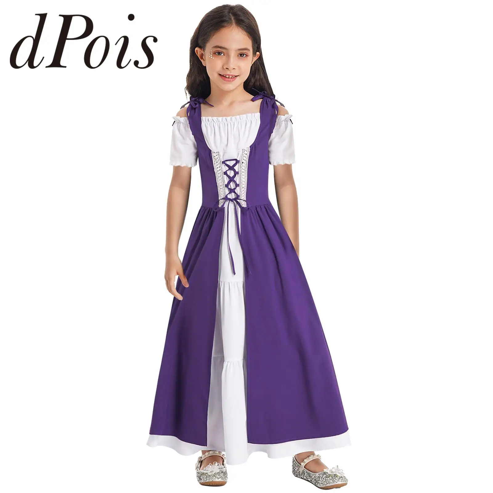 

Kids Grils Renaissance Princess Cosplay Dresses Medieval Costume Theme Party Dress Children Boho Gothic High Waist Carnival Gown