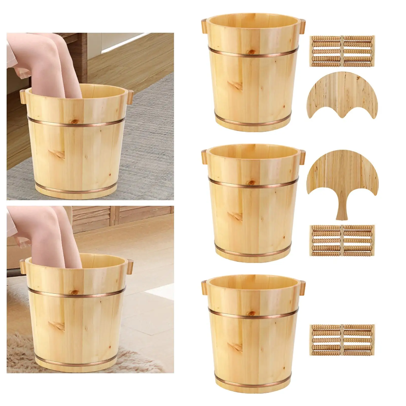 Foot Bucket Wood Foot Bath Multipurpose Tub Bucket Household Home Supplie Barrel Bath Tub Soak with Beads