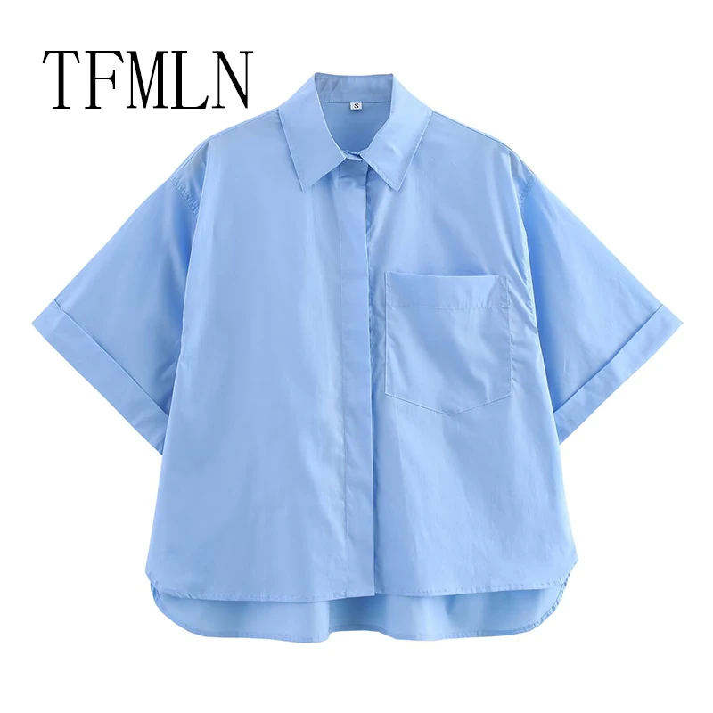 TFMLN Summer New Women Poplin Blouses Shirts Female Oversized Short Sleeve Tops Shirts Casual Top