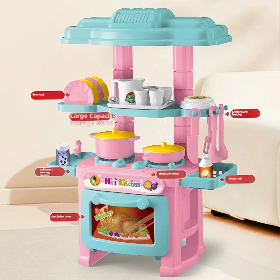 Mini Kitchen Counter Play Set DIY Simulated Cooking Food Tableware Play House Role Pretend Game Toy Gift Kid Boy