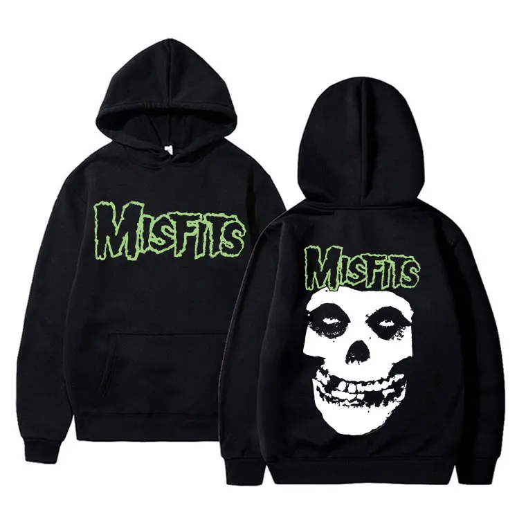 

Horror Punk Misfits Skull Graphic Print Hoodie Men Gothic Vintage Loose Hoodies Male Fleece Cotton Clothes Men's Rock Sweatshirt