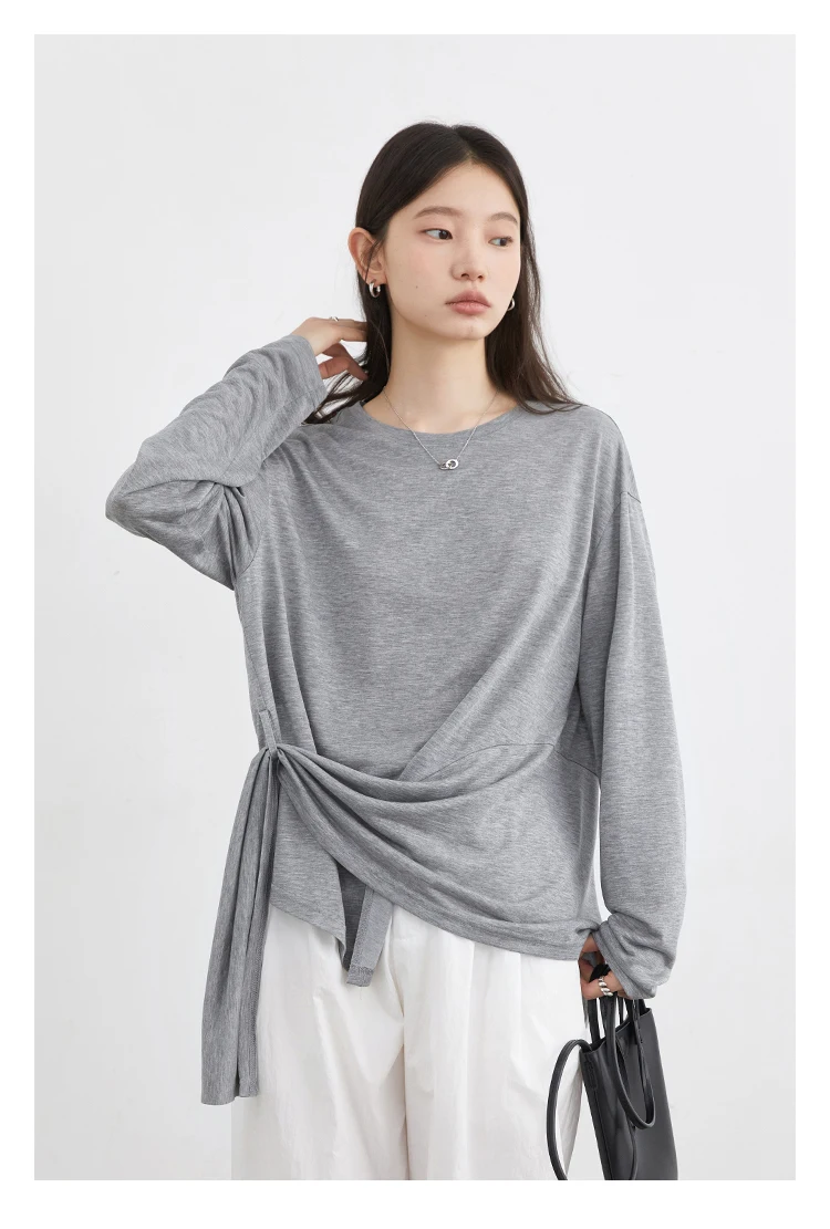 CHIC VEN Fashion Women's Pullovers Tees O Neck New Loose Solid Long Sleeve Female T-shirt Thin Female Top Spring Autumn 2025