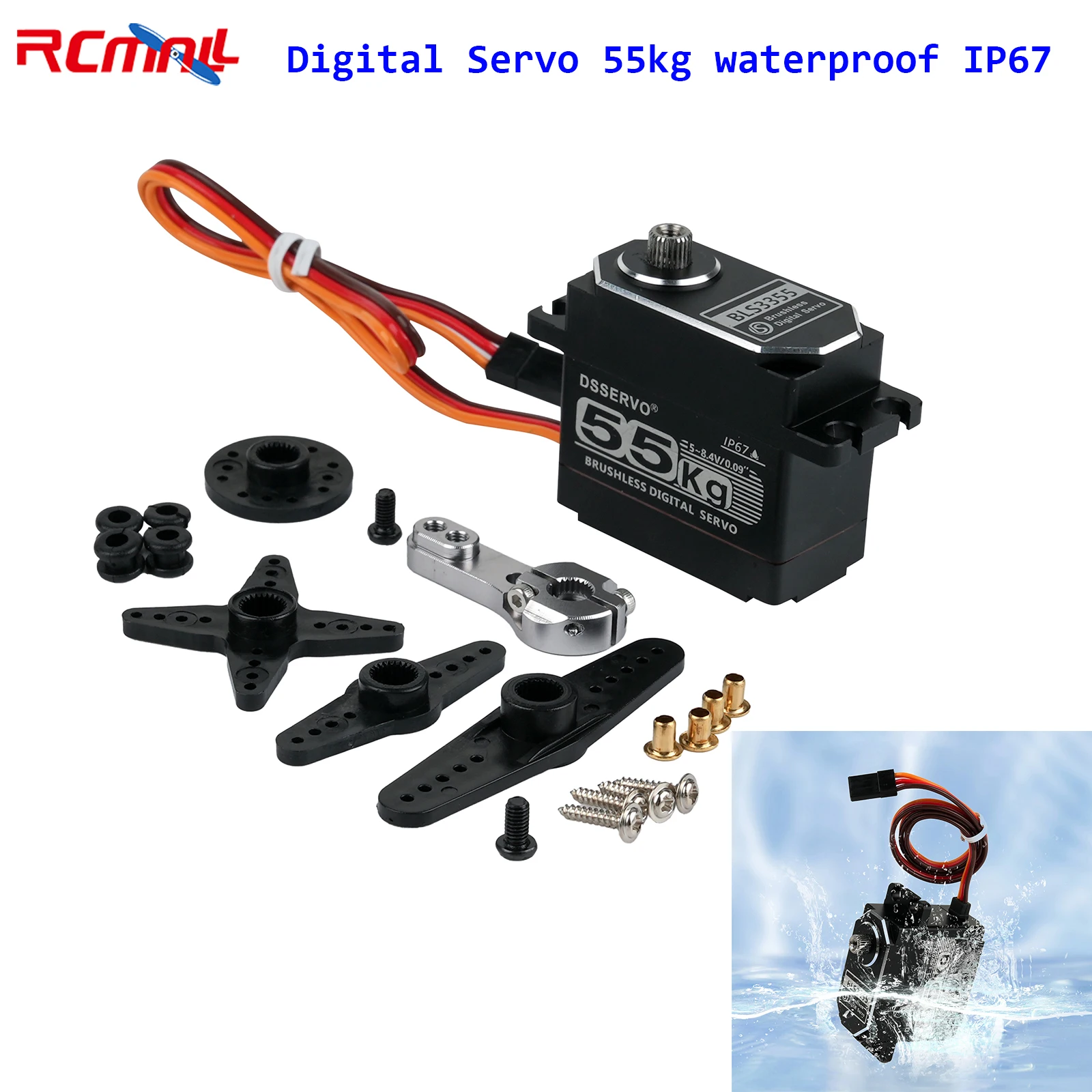 BLS3355 7.4V 55kg Digital Servo High Speed Brushless Motor Servo 180/270/360 IP67 All Metal for 1:8 1:10 1:12 RC Car Robot