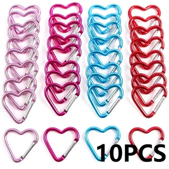 10PCS Carabiner Keychain Clip Heart-shaped Aluminum Small Carabiners Tactical Clips Outdoor Tools Water Bottle Keyring HWXGJ04