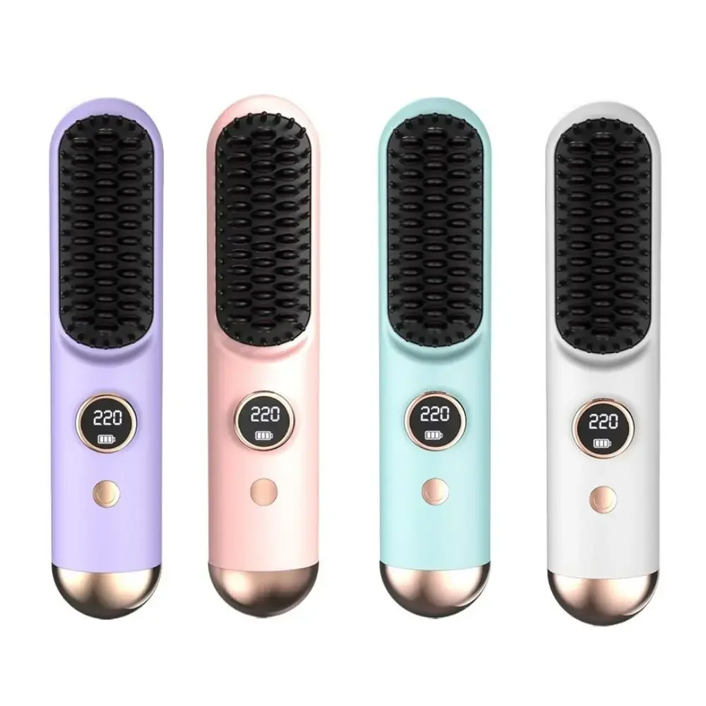 Portable Wireless Hair Straightener 120-220C° 9 Temp Settings Straight Hair Comb Rechargeable LCD Display Straightening Comb