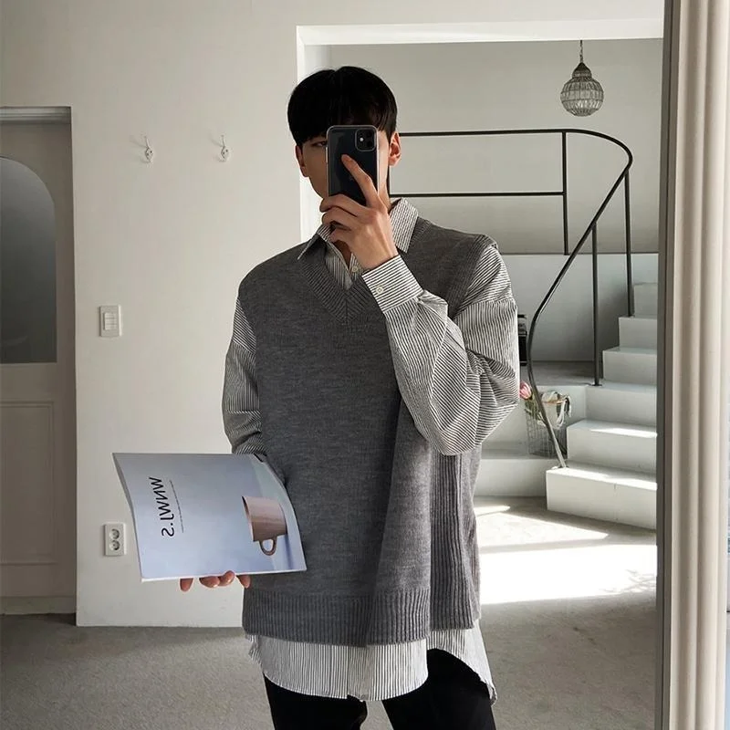 Men Sweater Vests Spring Sleeveless V Neck Sweater Korean Fashion