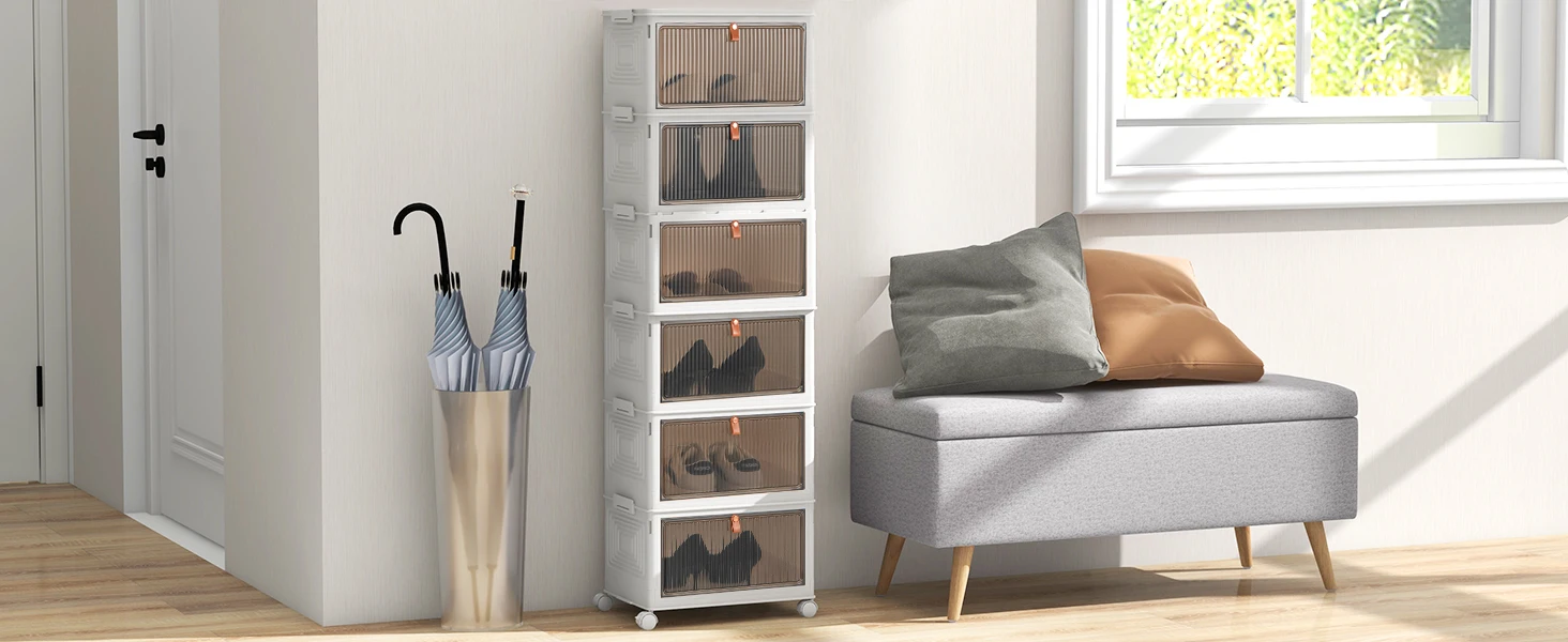 Kunststoff-Aufbewahrungsbox, 3 faltbare Aufbewahrungsrollen, Griff, magnetische Tür, stapelbare Box, Aufbewahrungskleidung, Bücher, Spielzeug – Detail 6