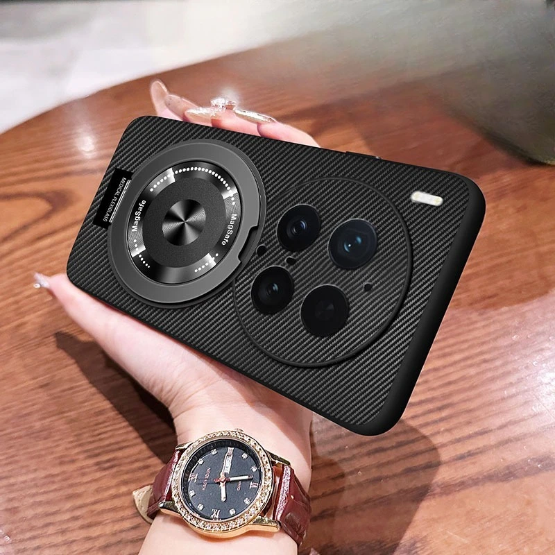 High-End Plain Leather Magnetic 360 Stand Anti-Fall Phone Case - Skin-Friendly