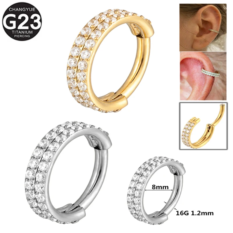 

G23 Titanium Earrings Double Row Zircon High Segment Clickers Septum Nose Ring Cartilage Ear Piercing Tragus Helix Body Jewelry