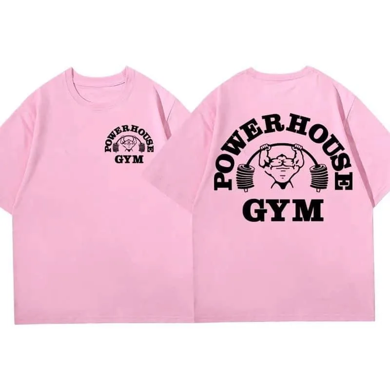 Powerhouse Gym Print T Shirt Men Women Casual Fashion Oversized Pure Cotton Short Sleeve T-shirts