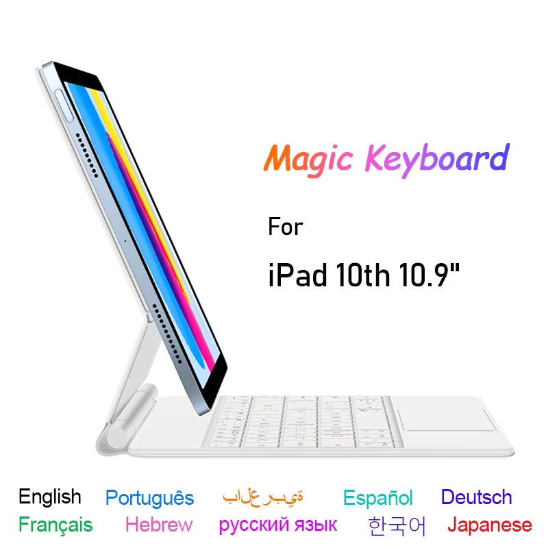 Folio-magic Keyboard para Ipad Smart Keyboard Português Espanhol Francês Coreano Árabe Alemão Japonês 2023 10.9 in