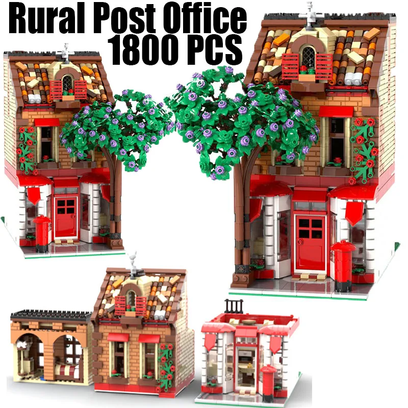 

MOC City Rural Post Office Building Blocks Street View Architectural Scene Soldier Figures Accessories Bricks Friends Toys Gifts