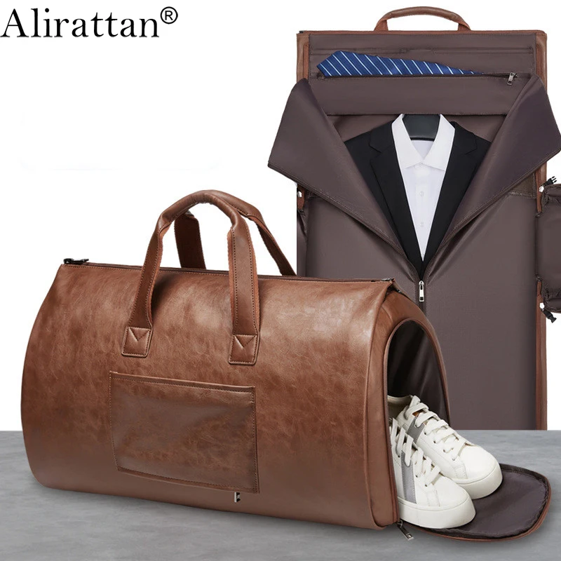 Alirattan New PU Leather Folding Suit Storage For Women Men,Fashion Designer Large Capacity Hand Luggage Fitness Travel_voghion.com