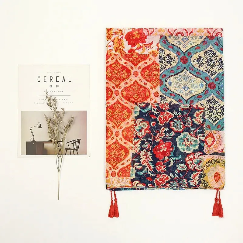 Printed Scarf Floral Cotton Viscose Tassel Shawl For Women 185*100cm
