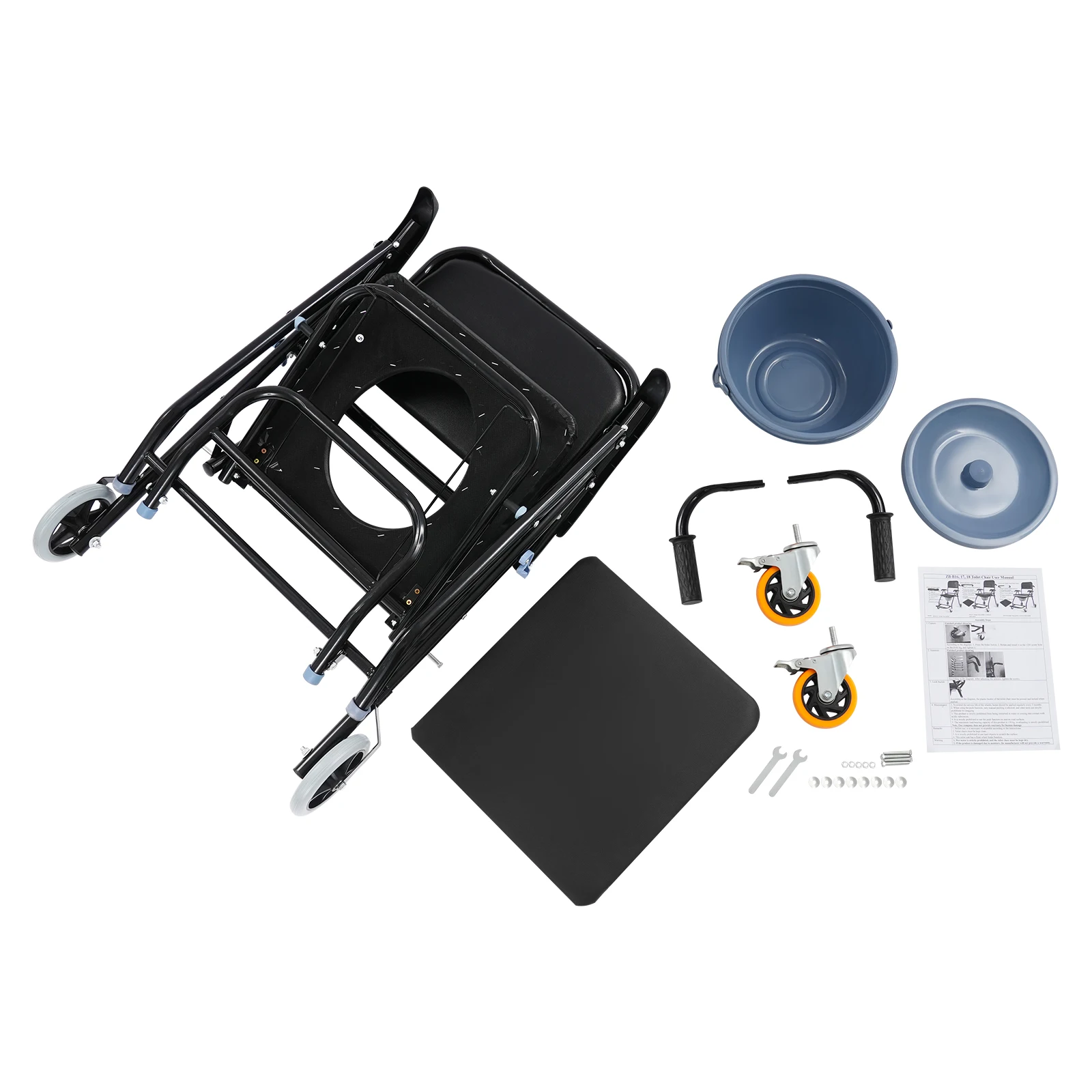 Schwarzer Rollstuhl für Menschen mit Behinderung Toilettenstuhl Duschstuhl Bettseitiger Toilettenstuhl mit Armlehnen für Senioren usw. – Detail 15