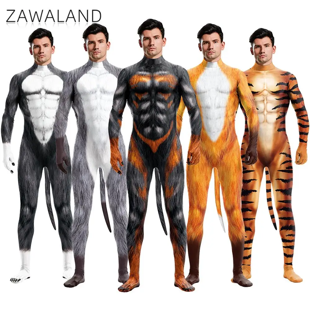 Zawaland Animal Beast Unisex Full Cover Elastic Sex Party Wolf Zentai Bodysuit Halloween Jumpsuit Cosplay Costume Petsuit cosplay costume