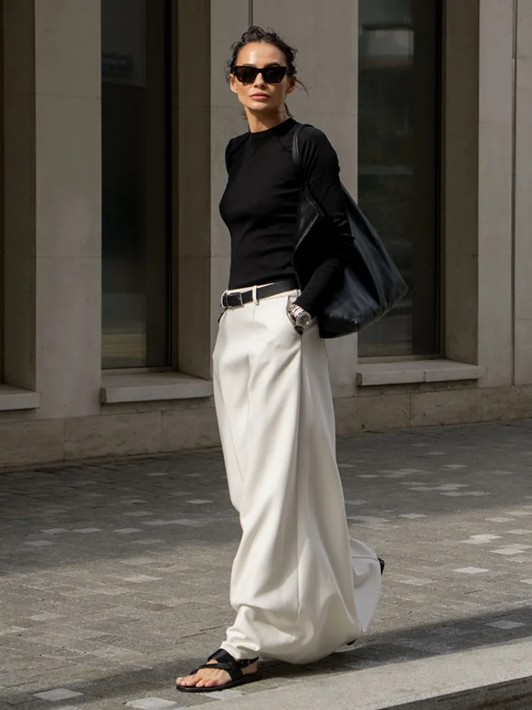 Yeezzi Women's Urban H-Line Skirts 2024 New Spring Summer Fashion Black White Color Loose High Waist Casual Office Long Skirt 3