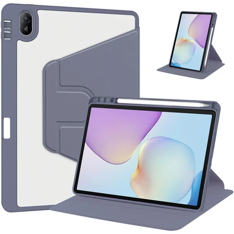 Premium Rotating Stand Cover with Pencil Holder - PU Leather & Clear Acrylic