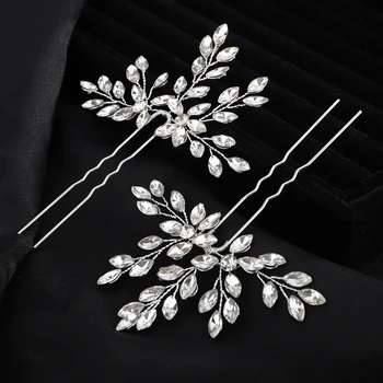 2PCS Rhinestone Women Bridal Hairpins Fashion Handmade Party Wedding Hair Accessories Jewelry Bridesmaid Bride Headpiece Tiaras