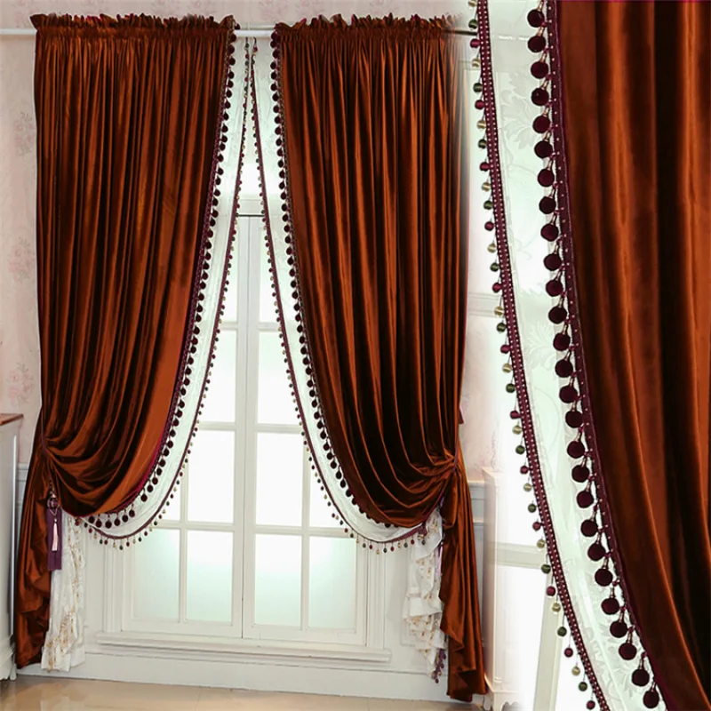 Europese Gordijnen Voor Woonkamer Eetkamer Slaapkamer Licht Luxe Retro Verduistering Warmte Isolatie Goud Fluwelen Tule Valance Custom