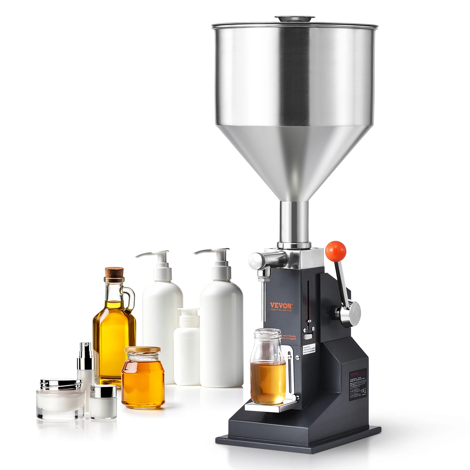 VEVOR A03 5-50ml/5-100ml Manual Liquid Filling Machine Paste Bottle Filler Adjustable with Hopper for Water Juice Shampoo Honey 1