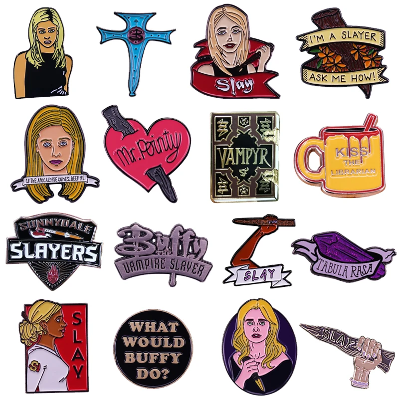 Buffy The Vampire Slayer Pin Collection Mr. Pointy Palo Tabula Rasa Crystal Spell Biblioteca Mug Spille Zaino Collare Distintivi