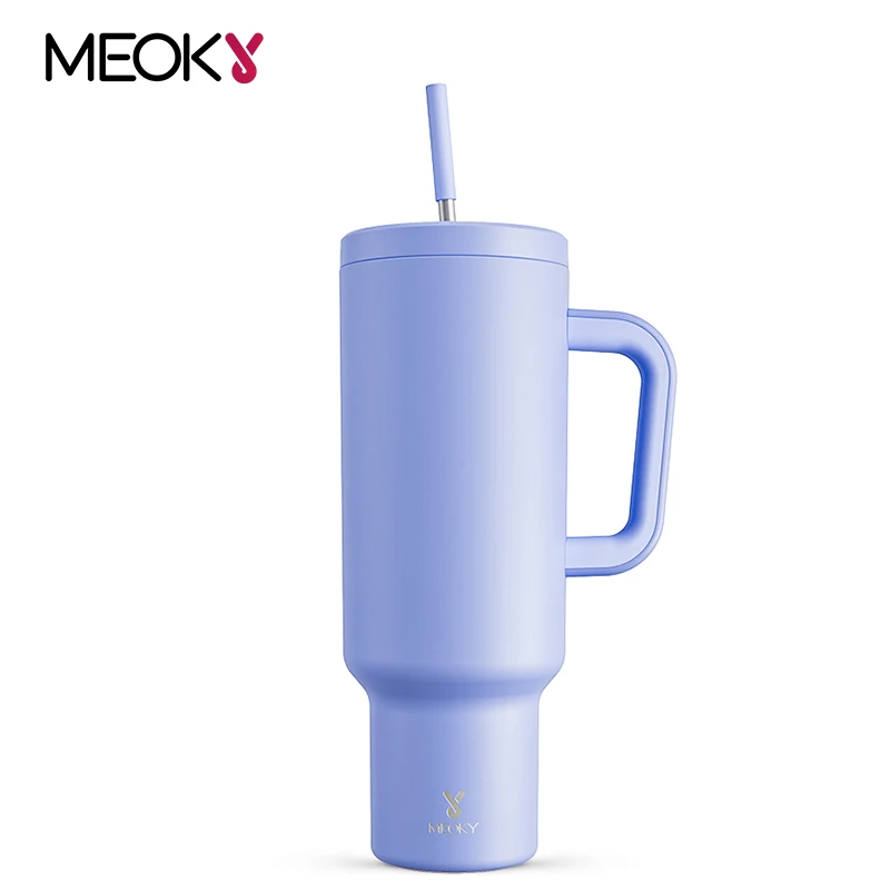 

Meoky Tumbler 50oz Stainless Steel Car Mug with Handle Straw Leak Proof lThermal Iced Travel Cup Vacuum Insulated Coffee Cup