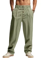 Nouveaux pantalons respirants décontractés en coton et lin pour hommes, pantalons de sport de rue à la mode, pantalons droits amples de plage et d'extérieur 1