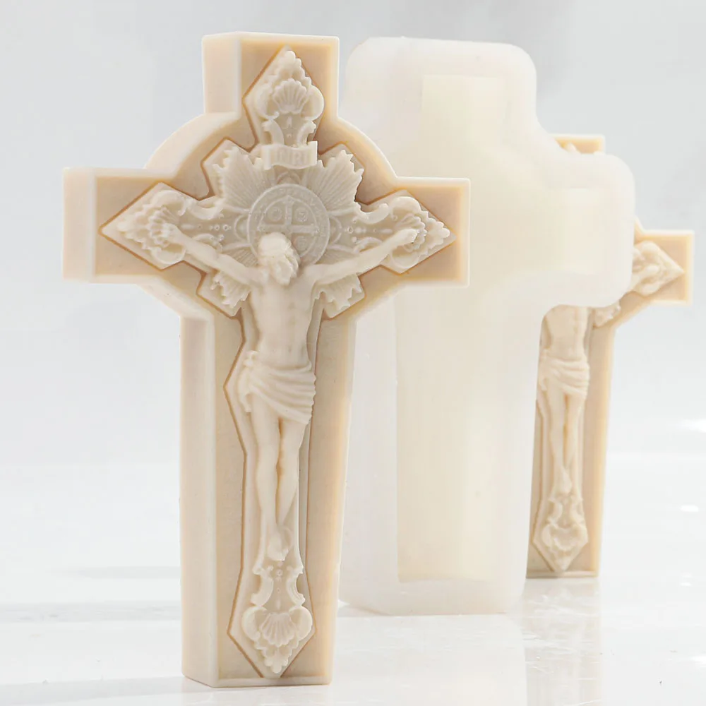 

Passion of Jesus Statue Candle Silicone Mold DIY Jesus Cross Sculpture Abstract Gypsum Candle Resin Mould Home Decor Redeemer