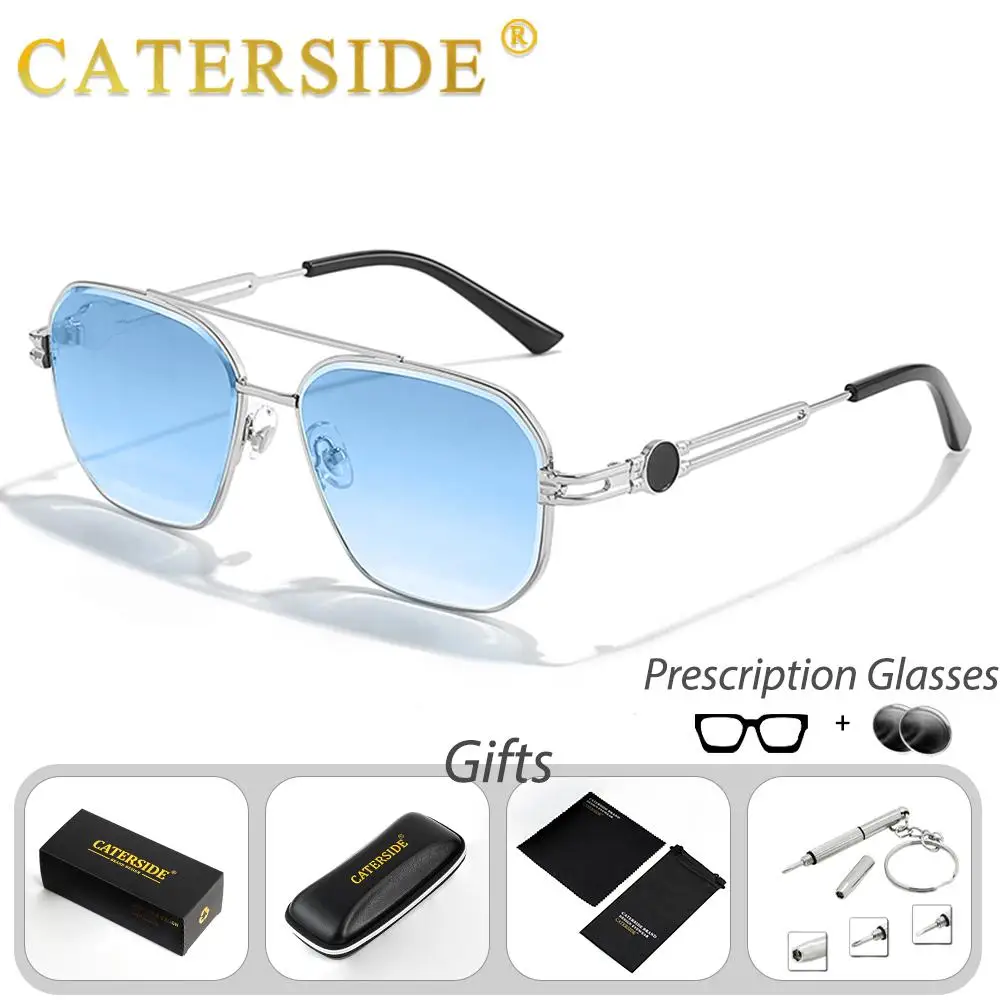 CATERSIDE Herren-Sonnenbrille mit Sehstärke, Metallrahmen, flache Doppelbrücke, optische Sonnenbrille, Damen-Sonnenbrille für den Sommer im Freien, Sehstärkebrille – Detail 5