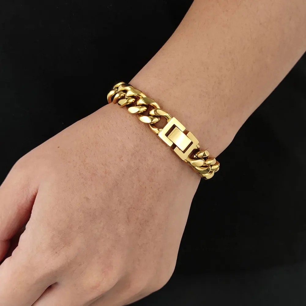 unisex 18K gold plated stainless steel Cuban link bracelet