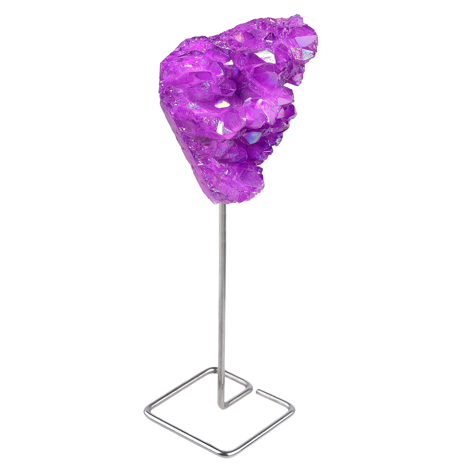 Titanium Coated Colorful Rock Quartz Crystal Cluster Raw Specimen Geode Stone With Metal Stand For Home Table Display Decoration