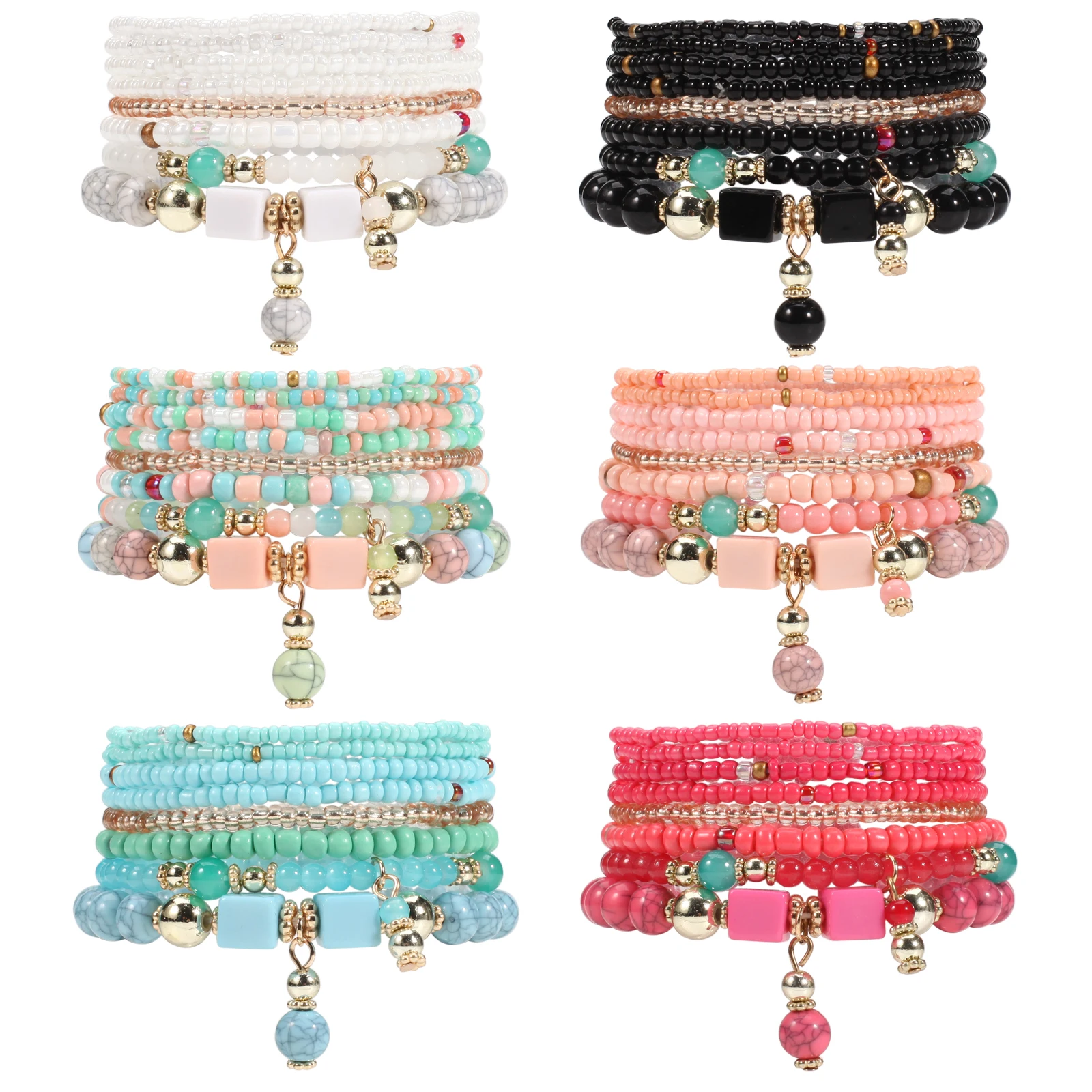 Stackable Multilayered Beaded Stretch Bracelet