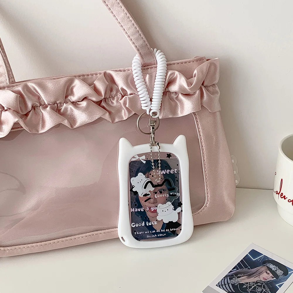 Transparent Cute  Ear Card Holder Student Campus Card Case Meal Card Bus Card Subway Card ID Card Protection Cover