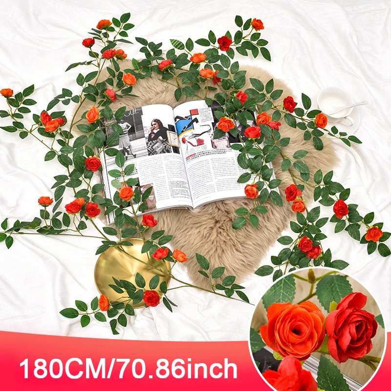 Artificial Rose Vine Bouquet - 80cm Decorative Hanging Rattan Accent for Home and Wedding Decor