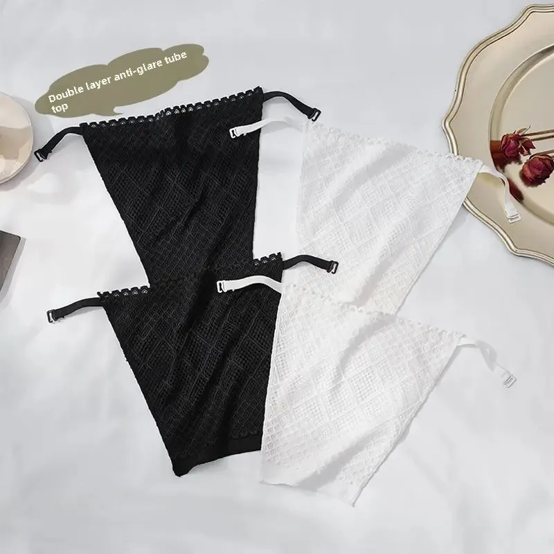 New Double-Layer Anti-Exposure Lace Frontal Cover Bra Women's Strapless Sexy One-Piece Chest Cover Exposure Prevention