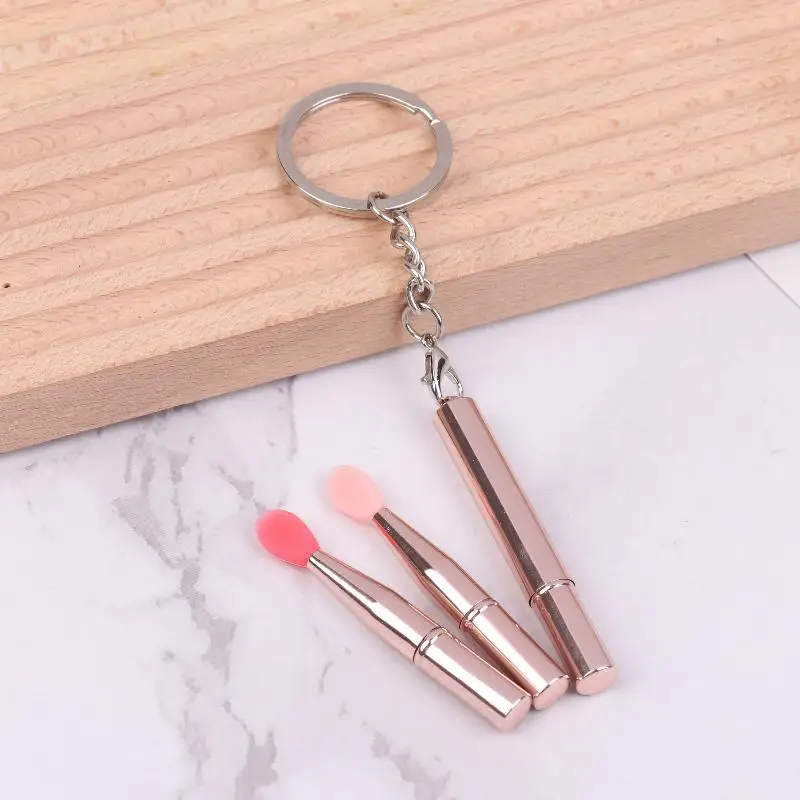 1 stücke Tragbare Multifunktionale Silikon Lippen Pinsel Mit Abdeckung Schlüsselbund Staubdicht Lippenstift Lippenstift Pinsel Lidschatten Pinsel – Detail 5