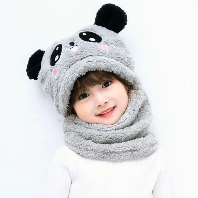 Children cartoon scarf hat girls boys scarf thicken cap double fleece warmth child adult parent child