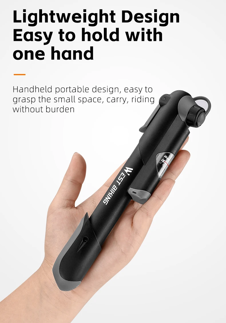 WEST BIKING Tragbare Hochdruck-Handfahrradpumpe 100PSI Druckmesser Presta Schrader Ventil Rahmenhalterung für MTB Rennrad – Detail 5