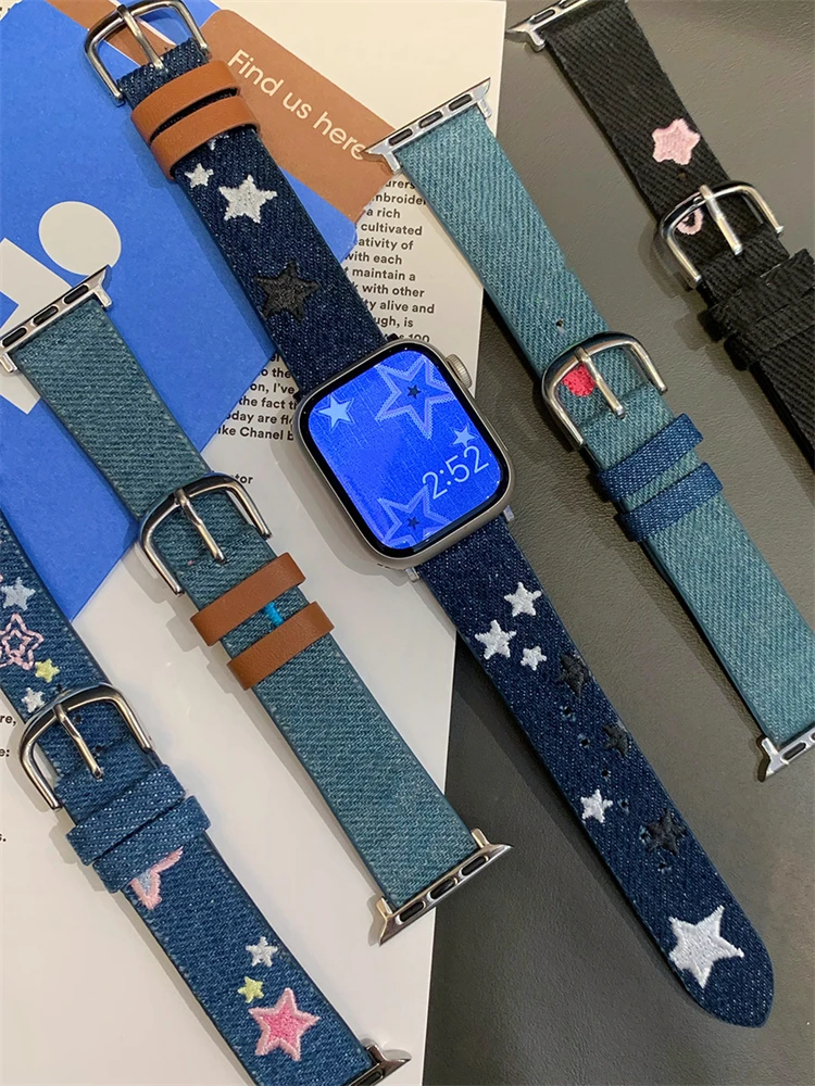 Vintage denim strap for Apple Watch 9 8 7 6 5 4 se 3 41mm 38 40mm