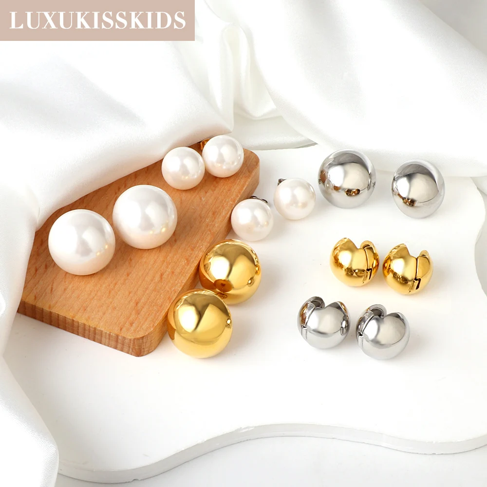 Good Quality Artificial Pearl Gold Plated Big Stud Earrings