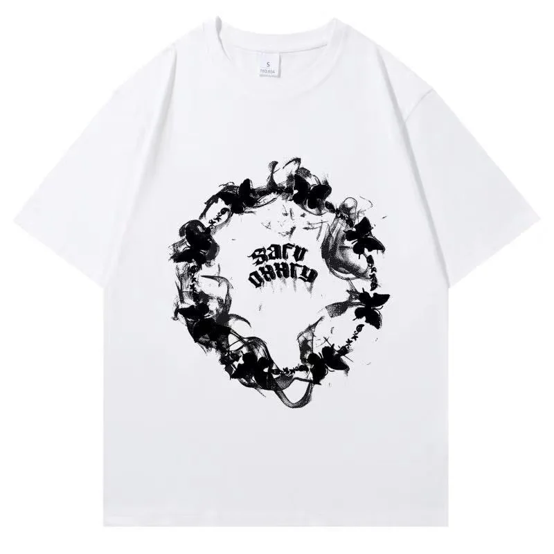 

2024 New Creative Pattern Printed Short Sleeves Summer Korean Loose Cotton Street Dance T-shirt Small and Trendy Men Women Tops