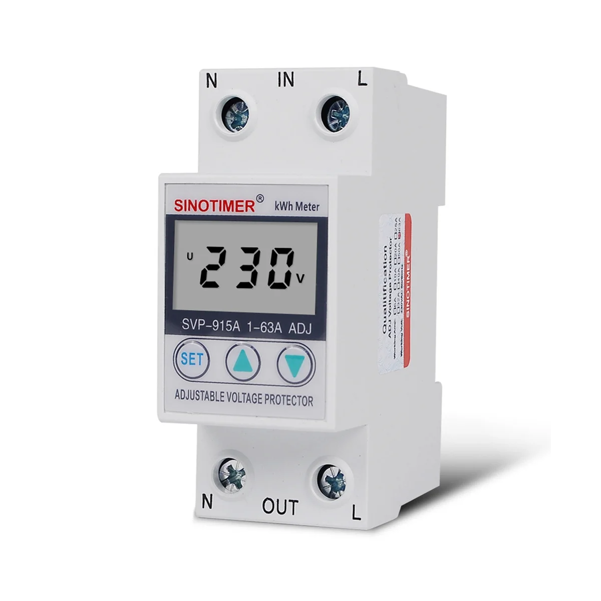 

SINOTIMER SVP-915A 63A однофазный регулируемый Интеллектуальный протектор перенапряжения с измерительным дисплеем мощности