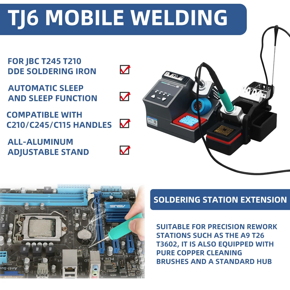 SUGON TJ6 Mobile Soldering Welding Extension Supports Automatic Sleep Soldering Station C115 C210 C245 Soldering Iron Tip