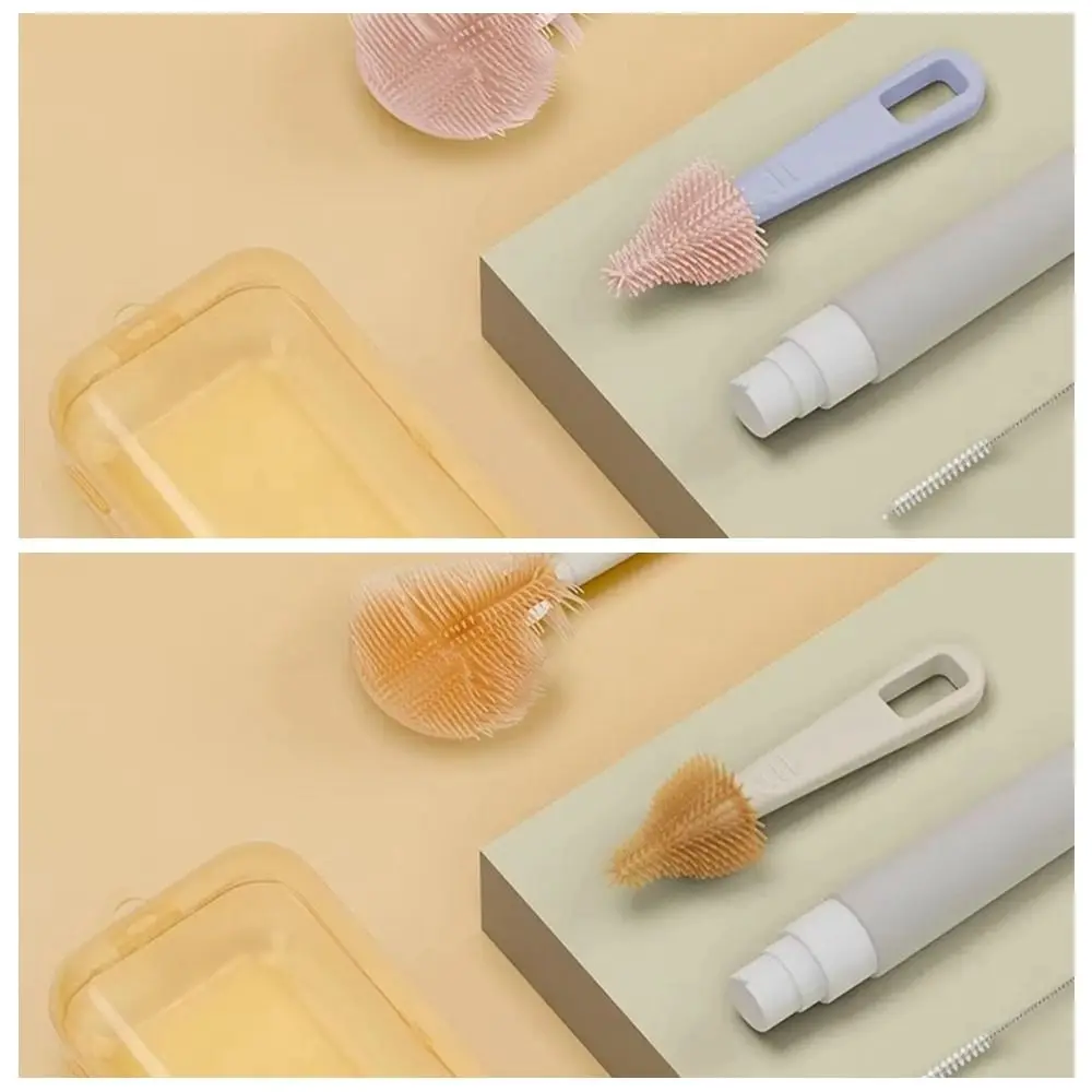 Long Handle Baby Bottle Brush Kit with Box Multipurpose Baby Bottle Cleaner Brush 360 Degree Rotation Washing Tool Set